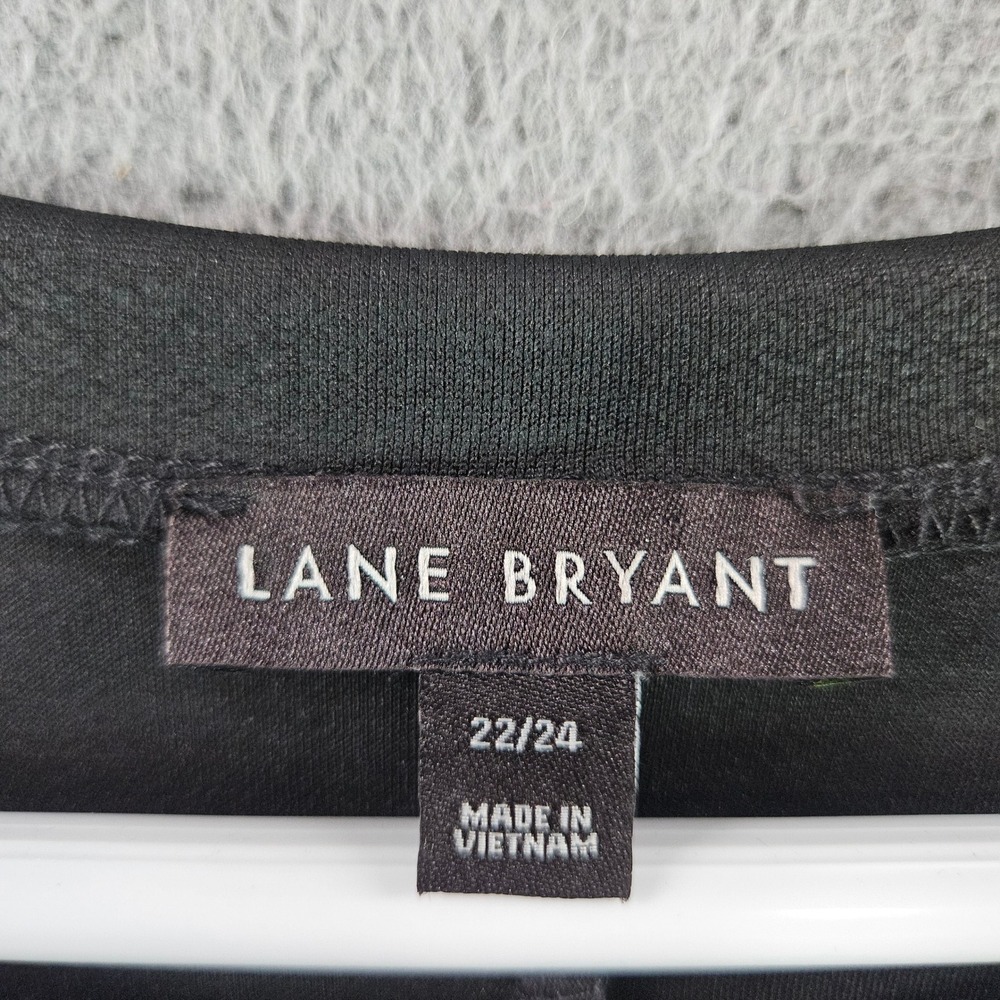 Lane Bryant Faux Leather Peplum Top Black Asymmetrical Hem 3/4 Sleeve Plus 22/24 - Picture 3 of 9